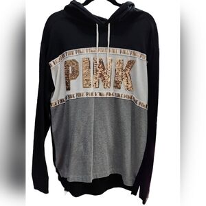 Pink Victoria Secret Black/White/Gray Rose Gold Sequence Hoodie Size Medium